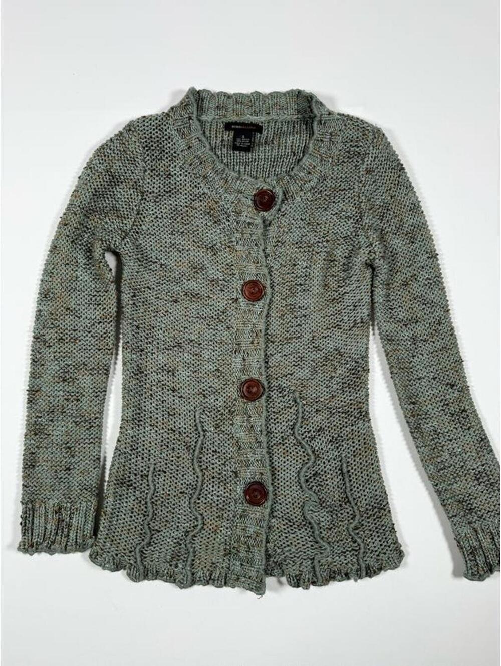 BCBG MAXAZRIA Green Knit Button-Up Cardigan Sweater Size S